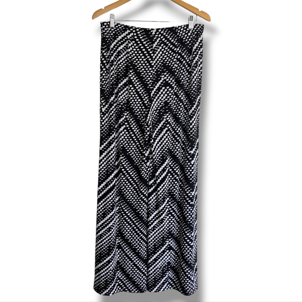 Chico's Wide Leg Palazzo Pants Womens Size 1 M Pull On Elastic Waist Black White